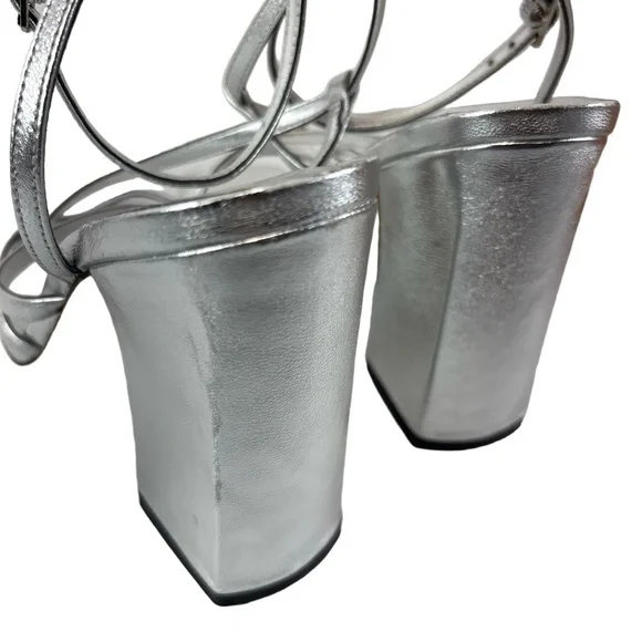 Marc Fisher Edalyn Womens 7.5 Silver Strappy Block Heel Sandals Wedding Metallic - Picture 5 of 9